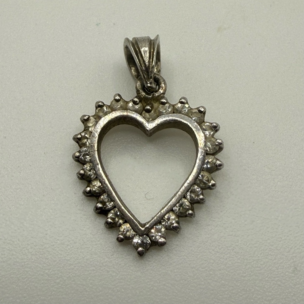 Vintage Sterling Silver Rhinestone‎ Heart Pendant